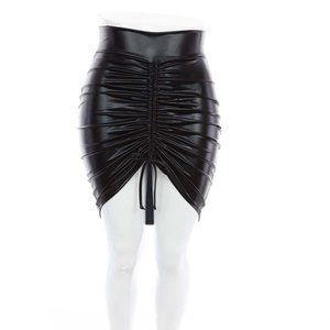 USA High Waist Drawstring Leather Women Skirt Beautiful style BLACK XL,2X,3X